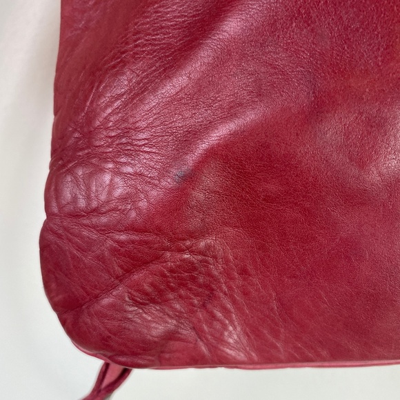 Aunts & Uncles Red Leather Drawstring Backpack Purse - Picture 10 of 16